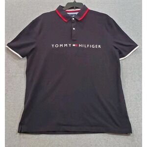 Tommy Hilfiger Men's Polo Shirt XXL Black Short‎ Sleeve Embroidered Logo Cotton